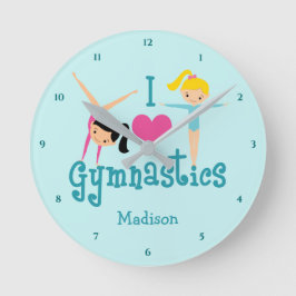 I Kärlek Gymnastics Cute Personlig Teal Gymnast Rund Klocka