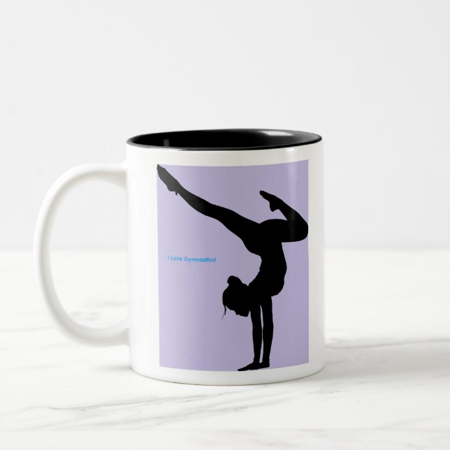 I Kärlek Gymnastics- Gymnast with Lilac Background Två-Tonad Mugg (Vänster)