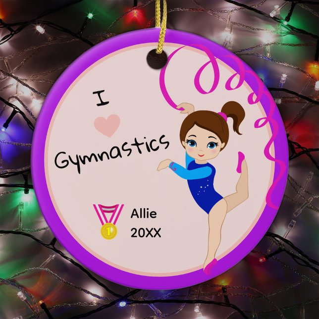 I Kärlek Gymnastics Little Girl Namn jul Julgransprydnad Keramik (Skapare uppladdad)