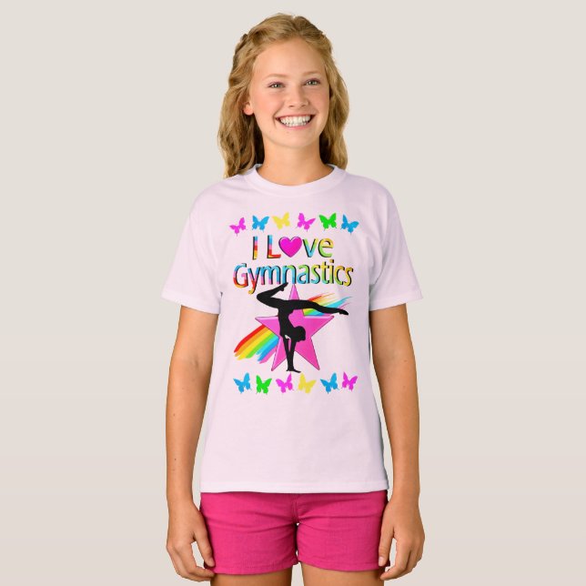 I KÄRLEK GYMNASTICS RAINBOW GYMNAST GIRL DESIGN T-SHIRT (Hel framsida)