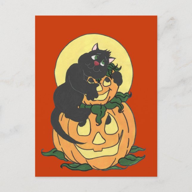 I kärlek Halloween Cat Vykort (Framsida)