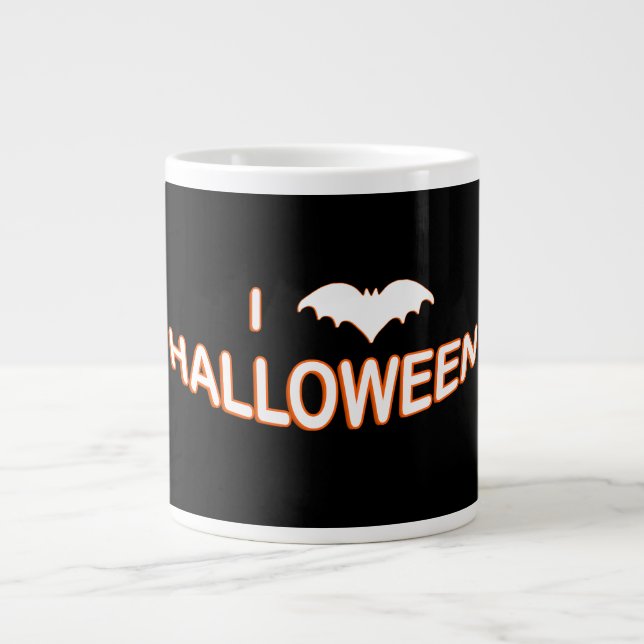 I Kärlek Halloween (Fladdermus) Orange White Jumbo Mugg (Framsidan)