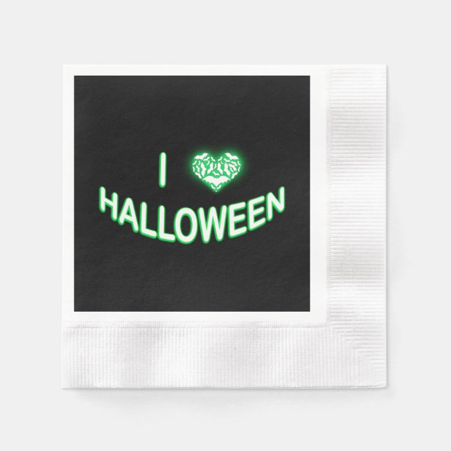I Kärlek Halloween-Grönten (Batty Kärlek Heart) Wh Pappersservett (Framsidan)