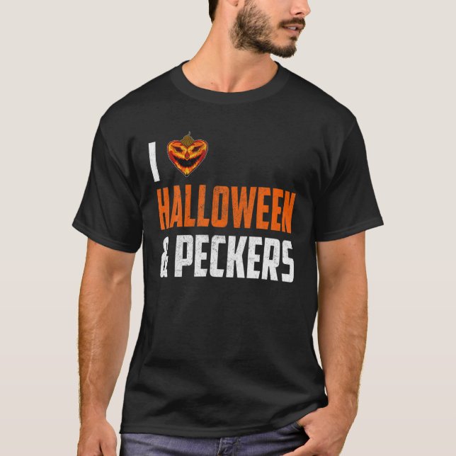 I Kärlek Halloween och Peckers, Pumpkin och Pecker T Shirt (Framsida)