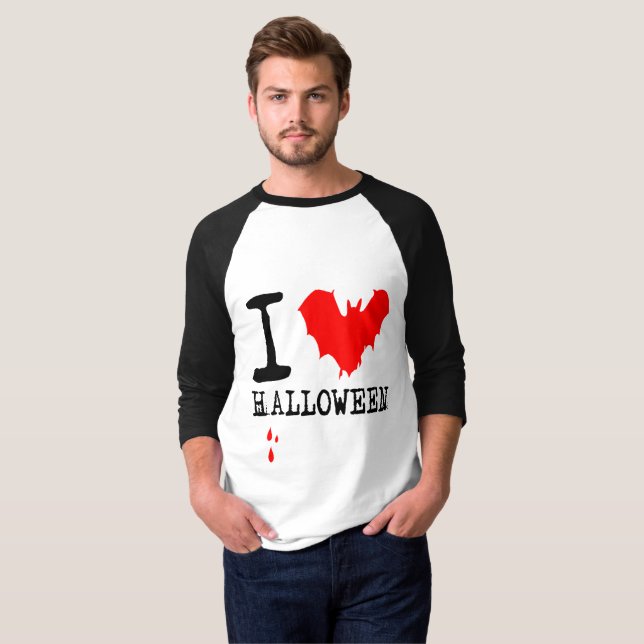 I Kärlek Halloween Red Fladdermus Tee Shirt (Hel framsida)