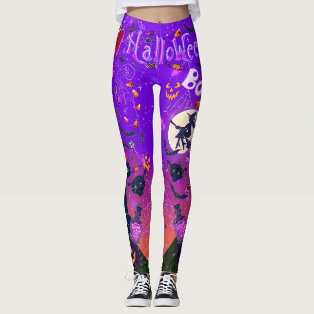 I Kärlek Halloween Spooky Witch Lila Leggings (Framsida)