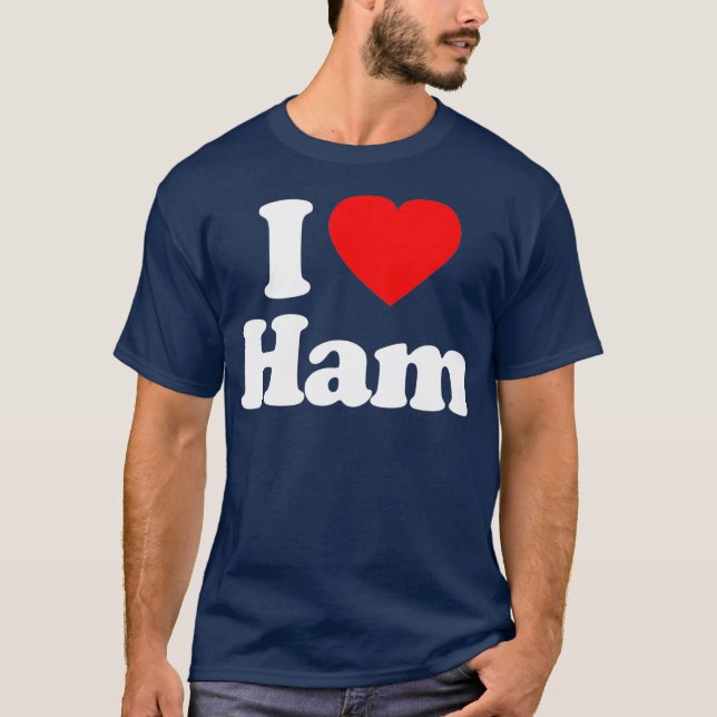 I Kärlek Ham Heart Funny T Shirt (Framsida)