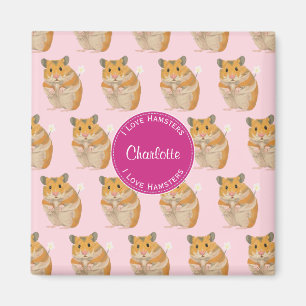 I kärlek Hamsters Rosa Hamster Mönster Magnet