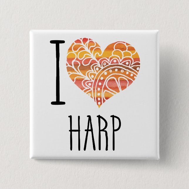 I Kärlek Harp Orange Mandala Heart Knapp (Framsida)