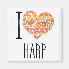 I Kärlek Harp Orange Mandala Heart Magnet