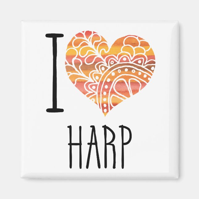 I Kärlek Harp Orange Mandala Heart Magnet (Framsidan)