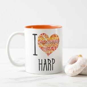 I Kärlek Harp Orange Mandala Heart Två-Tonad Mugg