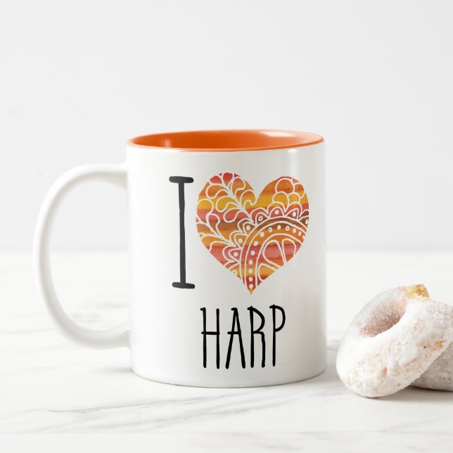 I Kärlek Harp Orange Mandala Heart Två-Tonad Mugg (Med munk)