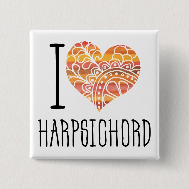 I Kärlek Harpsichord Orange Mandala Heart Knapp (Framsida)