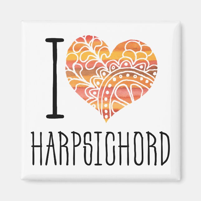 I Kärlek Harpsichord Orange Mandala Heart Magnet (Framsidan)