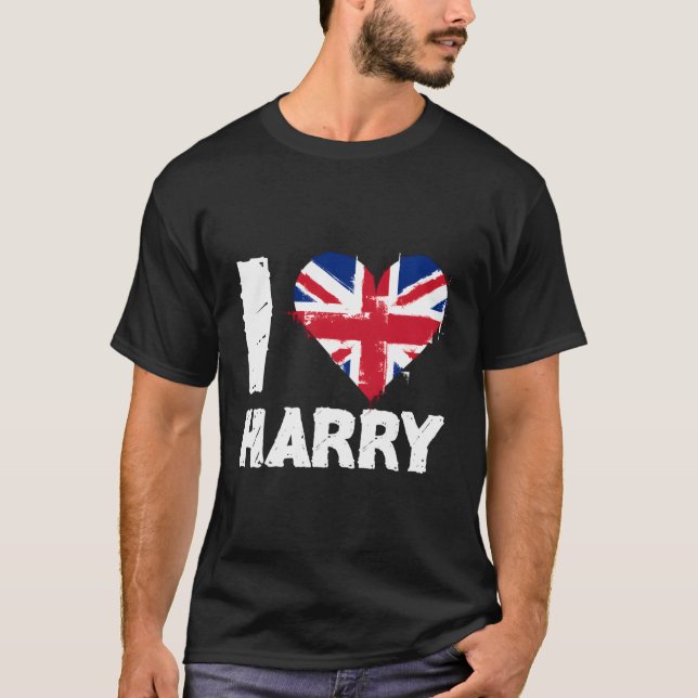 I Kärlek Harry Union Jack Heart T Shirt (Framsida)