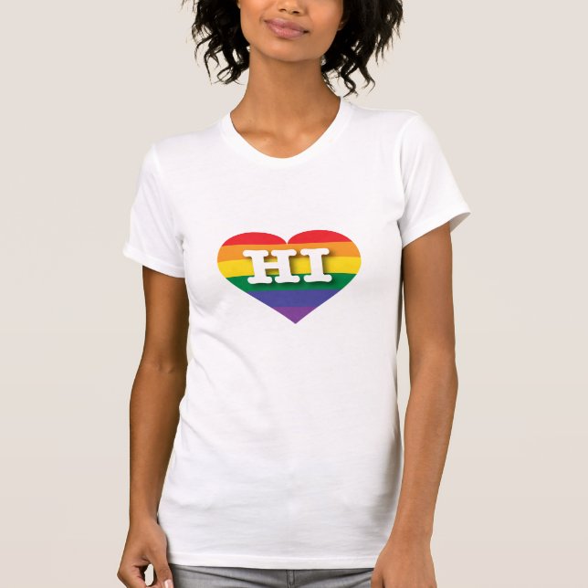I Kärlek Hawaii Rainbow Heart Tee Shirt (Framsida)