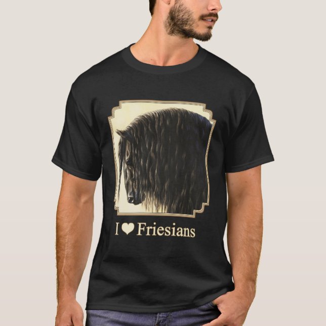 I Kärlek Heart Black Friesian Horses Lover Gif T Shirt (Framsida)