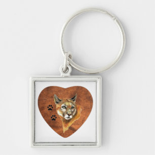 I Kärlek, Heart, Cougar Animal, Nature, Wildlife Fyrkantig Silverfärgad Nyckelring