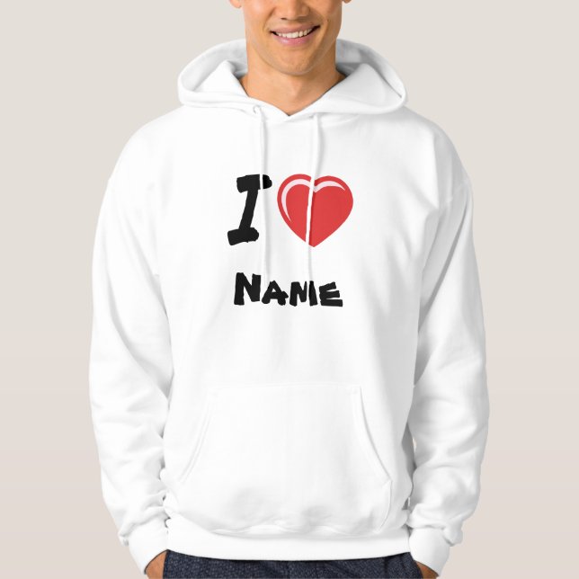 I Kärlek Heart-eget namn Hoodie (Framsida)