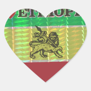 I Kärlek Heart Etiopien: Flagga Art Motif Hjärtformat Klistermärke