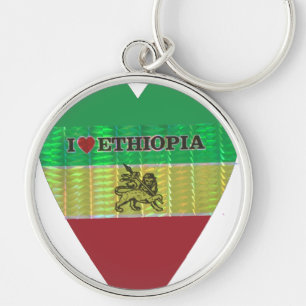 I Kärlek Heart Etiopien: Flagga Art Motif Rund Silverfärgad Nyckelring
