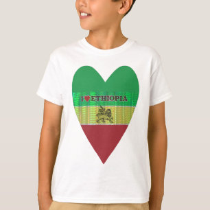 I Kärlek Heart Etiopien: Flagga Art Motif Tee Shirt