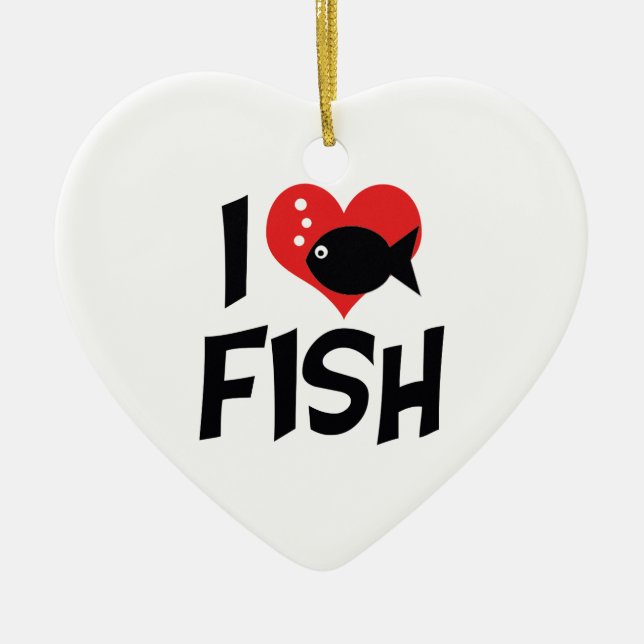 I Kärlek Heart Fish - Aquarium Älskare Julgransprydnad Keramik (Framsidan)
