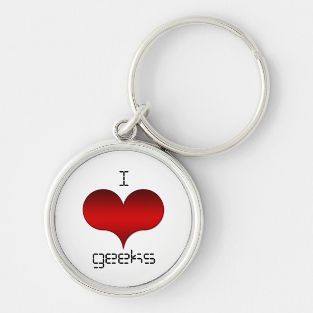 I Kärlek (Heart) Geeks Keychain Rund Silverfärgad Nyckelring (Framsidan)