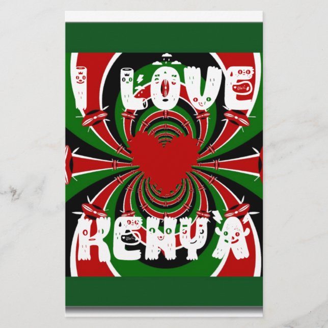I Kärlek Heart Kenya: Dynamisk Flagga Art Brevpapper (Framsida)