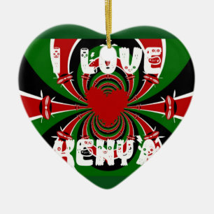 I Kärlek Heart Kenya: Dynamisk Flagga Art Julgransprydnad Keramik
