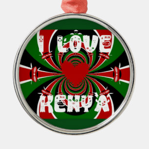 I Kärlek Heart Kenya: Dynamisk Flagga Art Julgransprydnad Metall