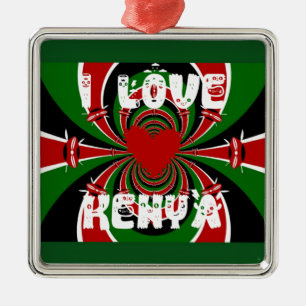 I Kärlek Heart Kenya: Dynamisk Flagga Art Julgransprydnad Metall