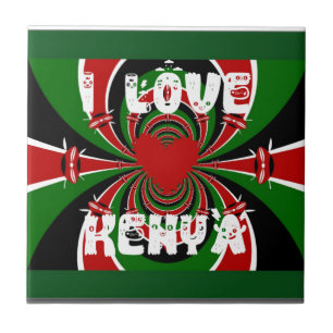 I Kärlek Heart Kenya: Dynamisk Flagga Art Kakelplatta