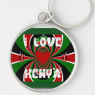 I Kärlek Heart Kenya: Dynamisk Flagga Art Rund Silverfärgad Nyckelring