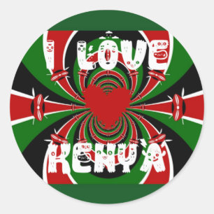 I Kärlek Heart Kenya: Dynamisk Flagga Art Runt Klistermärke