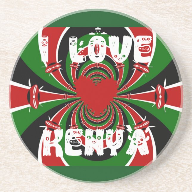 I Kärlek Heart Kenya: Dynamisk Flagga Art Underlägg Sandsten (Framsidan)