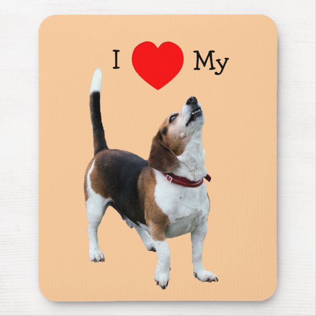 I Kärlek Heart min Beagle Cute Hund Mousepad Musmatta (Framsidan)