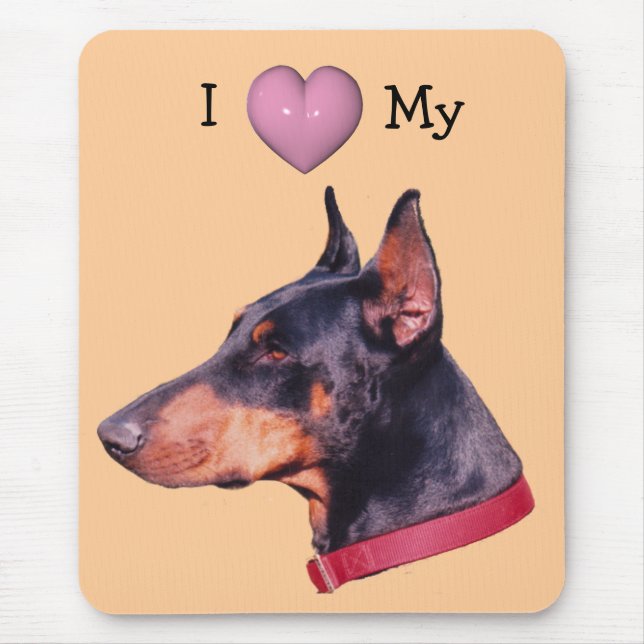 I Kärlek Heart min Doberman Cute Mousepad Musmatta (Framsidan)