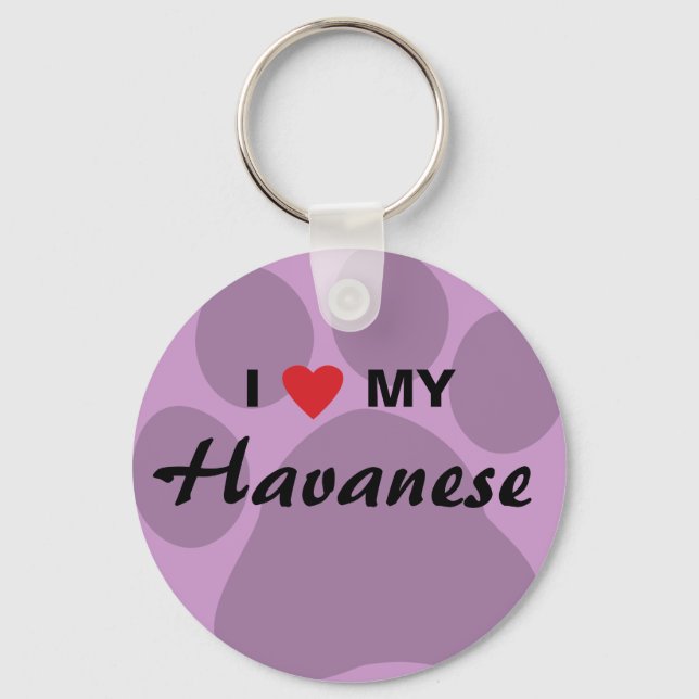 I Kärlek (Heart) Min Havanese Pawprint Nyckelring (Framsida)