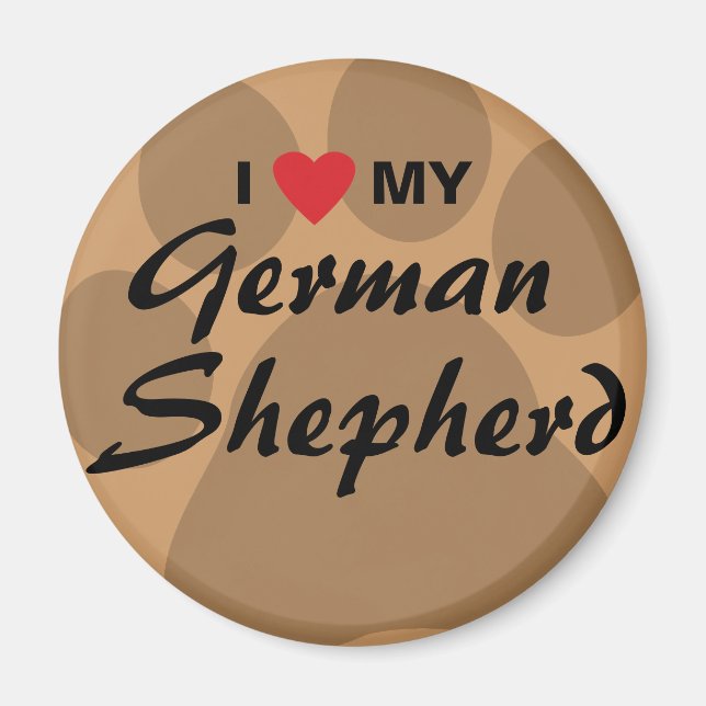 I Kärlek (Heart) Min tyska Shepherd Pawprint Magnet (Framsidan)