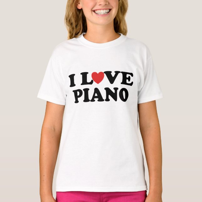 I Kärlek Heart Piano Music Gifts Tee Shirt (Framsida)