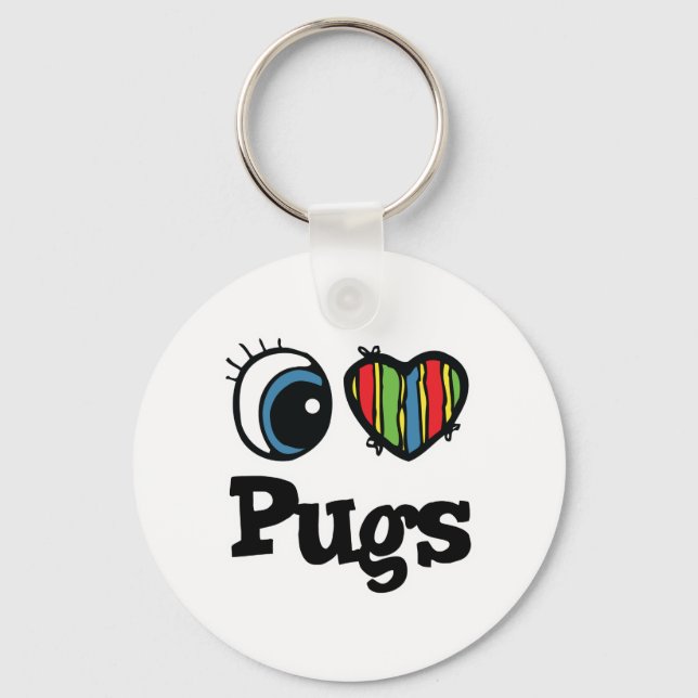 I Kärlek (Heart) Pugs Nyckelring (Framsida)