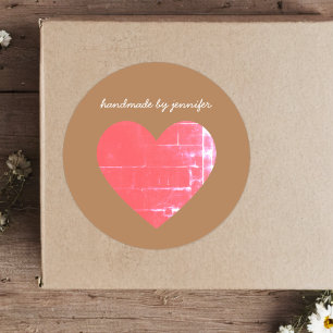 I kärlek Heart Red Handmade by Namn Customized Cut Runt Klistermärke