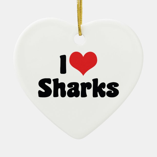 I Kärlek Heart Sharks - Shark Älskare Julgransprydnad Keramik (Framsidan)
