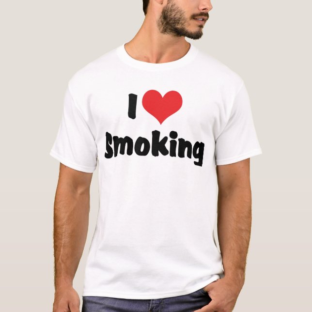 I Kärlek Heart Smoking - Tobacco Cigarette Smokers Tee Shirt (Framsida)