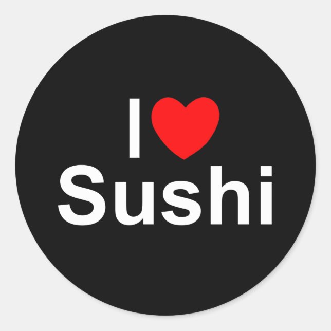 I Kärlek (Heart) Sushi Runt Klistermärke (Framsida)