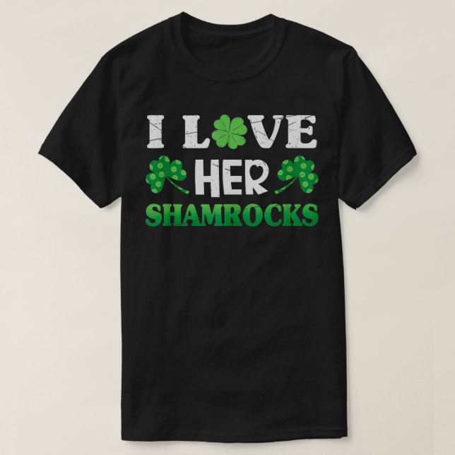 I Kärlek Hennes Shamrocks Funny Par Irish St Patri T Shirt (Design framsida)