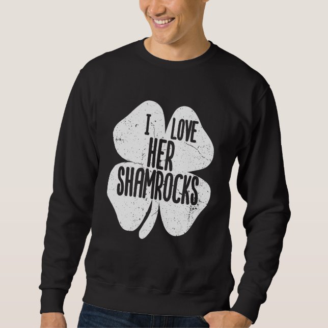 I Kärlek Hennes Shamrocks St patrick's day Par Lång Ärmad Tröja (Framsida)