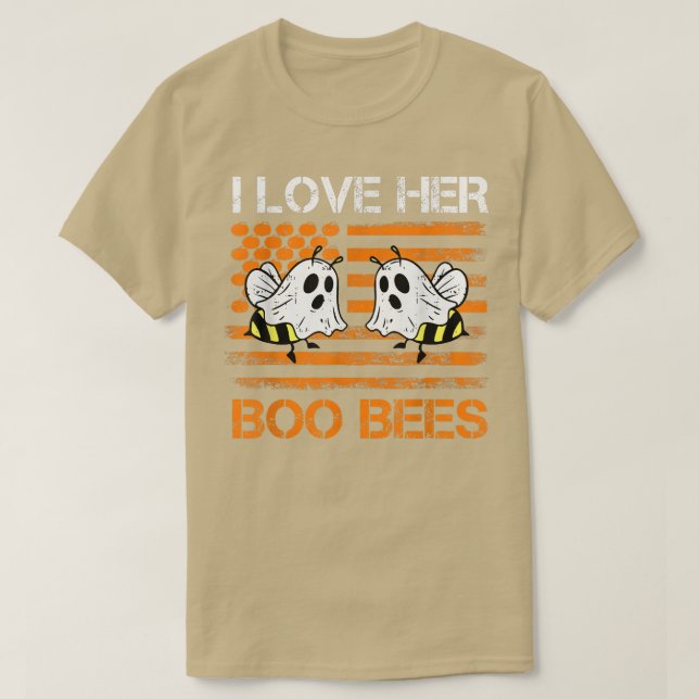 I Kärlek Her Boo Bees Par Halloween Costume USA T Shirt (Design framsida)